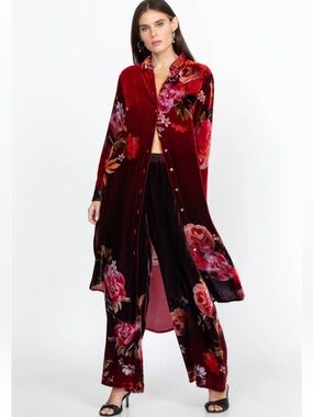 Johnny Was New Coralie Rose Floral Velvet Wide Leg Pant Women’s Size Small